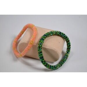 Pair of‎ 2 Stretch Beaded Bracelets Orange and Green 5"